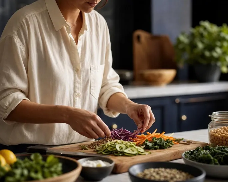 Preparing a fresh wholefood meal in a calm kitchen