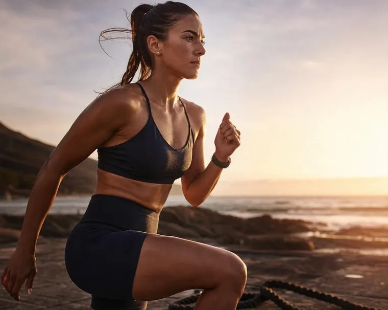 Athlete training outdoors at sunrise