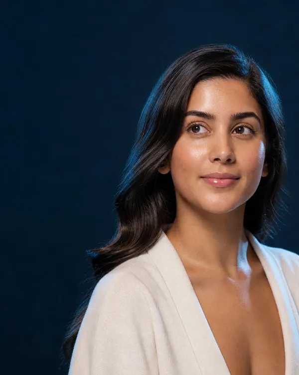 Person with healthy, glowing skin and hair